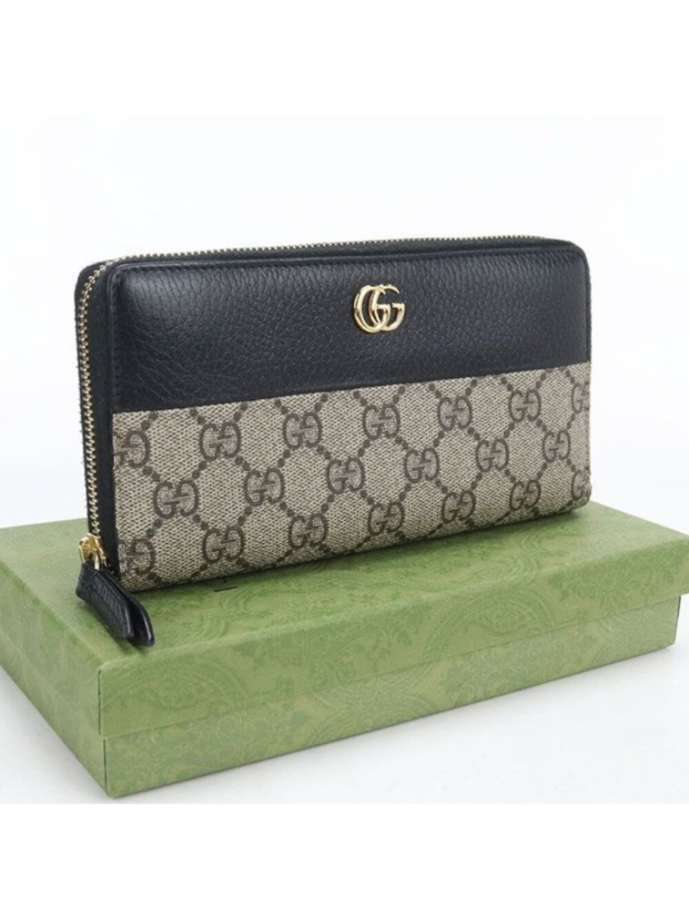 Gucci Double G Bicolor Wallet Zip Around GG Supreme